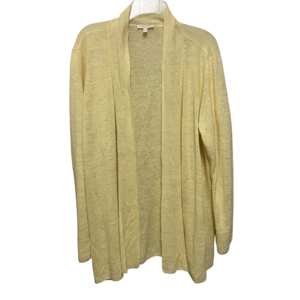 Eileen Fisher 100% Linen Knit Yellow Stylish Comfy Open Cardigan Plus 2X  XXL